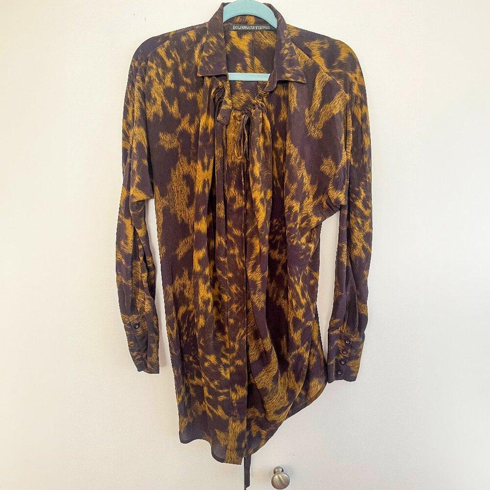 Designer Bolongaro Trevor Cowl Neck Leopard Print  Silk Top Blouse Size L US 12